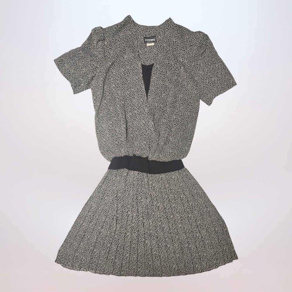 ITEMS Smocked Black & White Patterned Dress